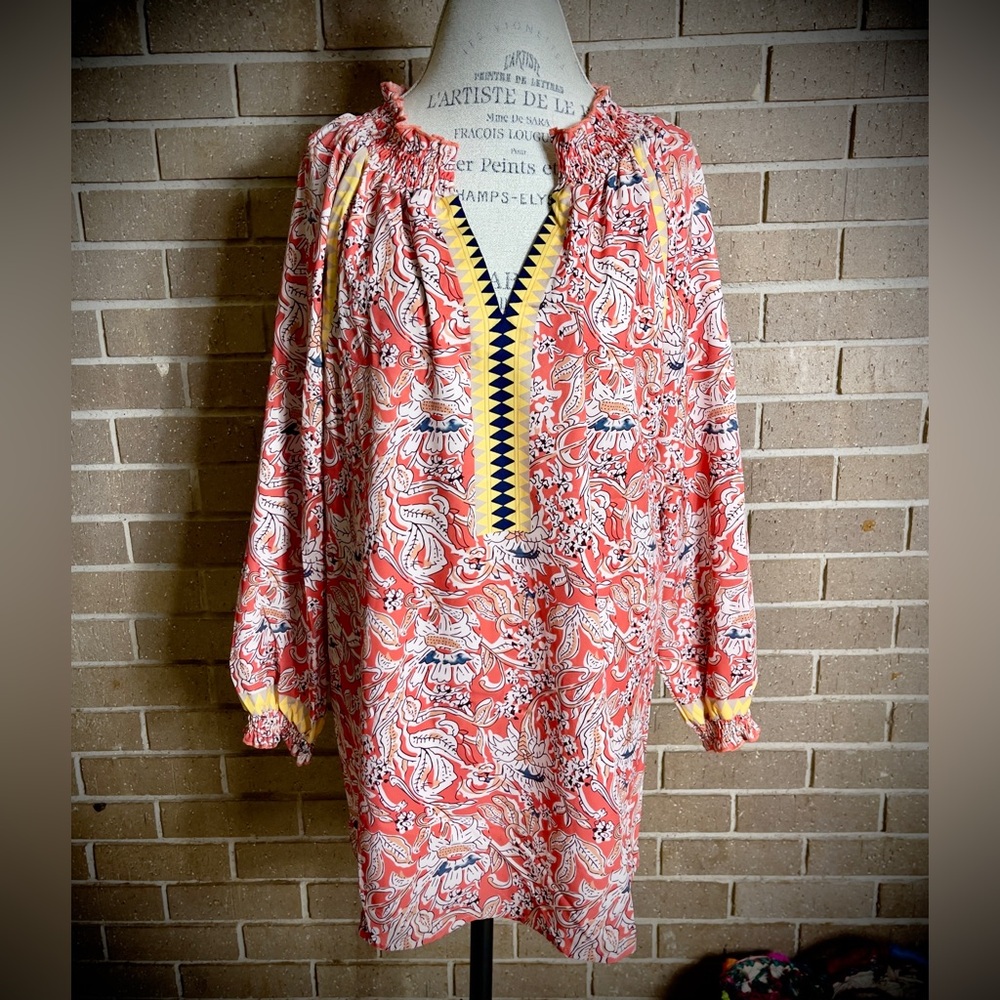 Lovely Bright Print Blouse with Long 3/4 Length Sleeves & Gathered Ruffled Neck